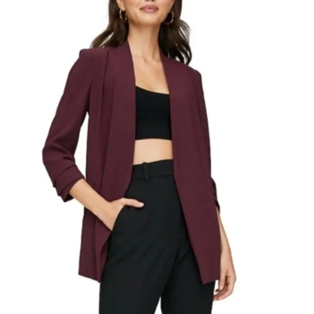 Aritzia Babaton Power Hip Blazer Open Front Burgundy Size 00